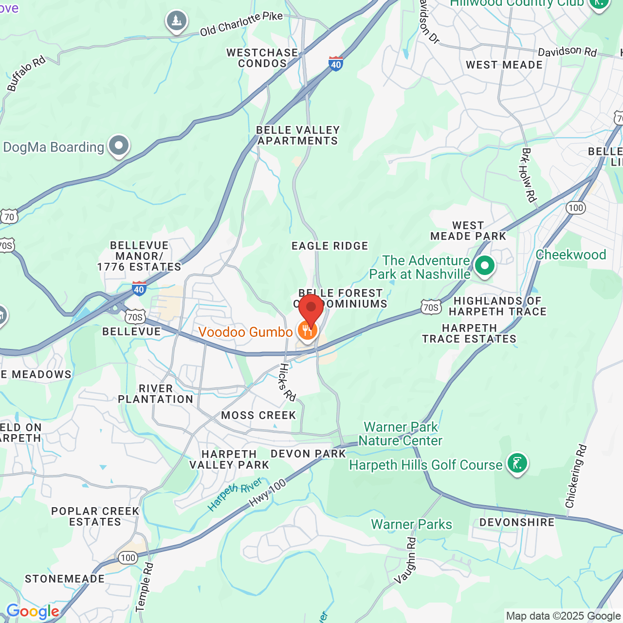 Google map image of our location in 165 Belle Forest Circle Suite B Nashville, TN